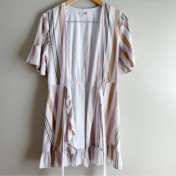 Privacy Please May Mini Wrap Dress in Multi Stripe Pink & Tan, Size Medium - Picture 10 of 14